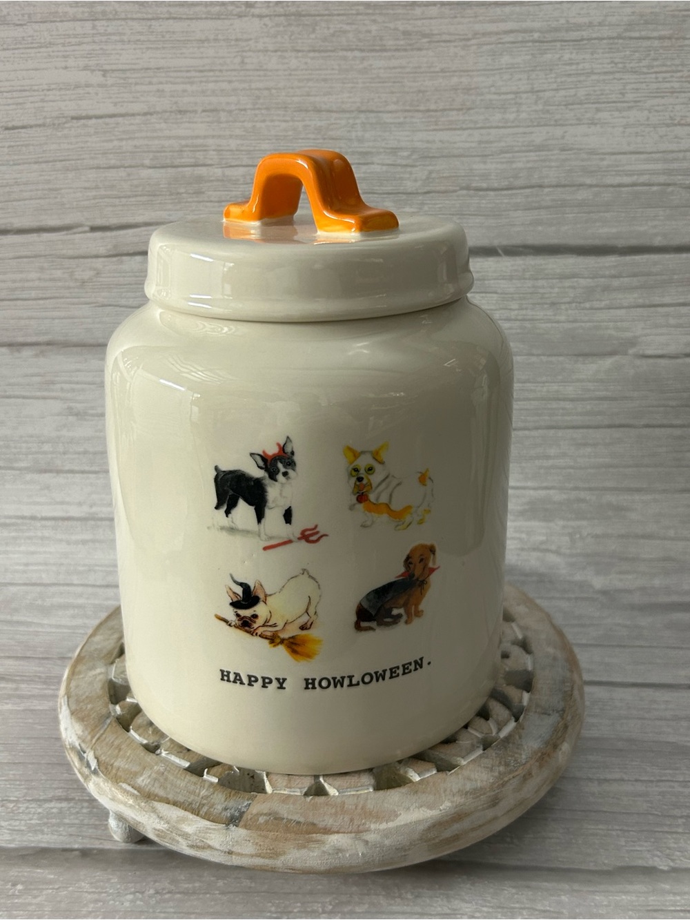 Rae Dunn 'Happy Howloween' Treat Jar with Orange Handle